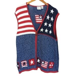 CJ Banks Americana Embroidered Flag zip up sweater vest Plus size 2X